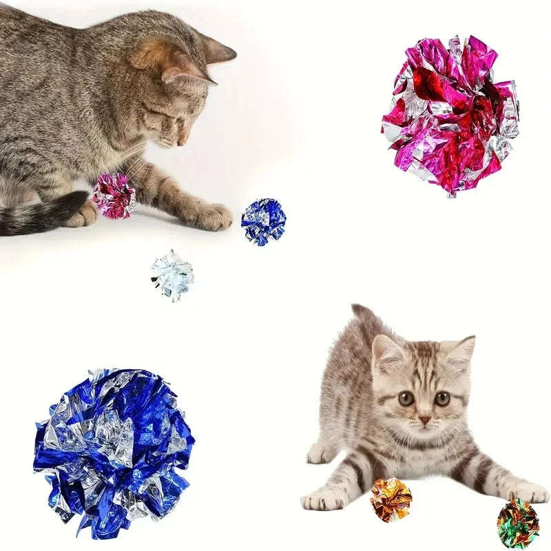 10pcs Colorful Crinkle Balls Sound Tin Paper Toy for Cat Durability Vocalization Dolls Playing Interactive Bite Squeak Toys