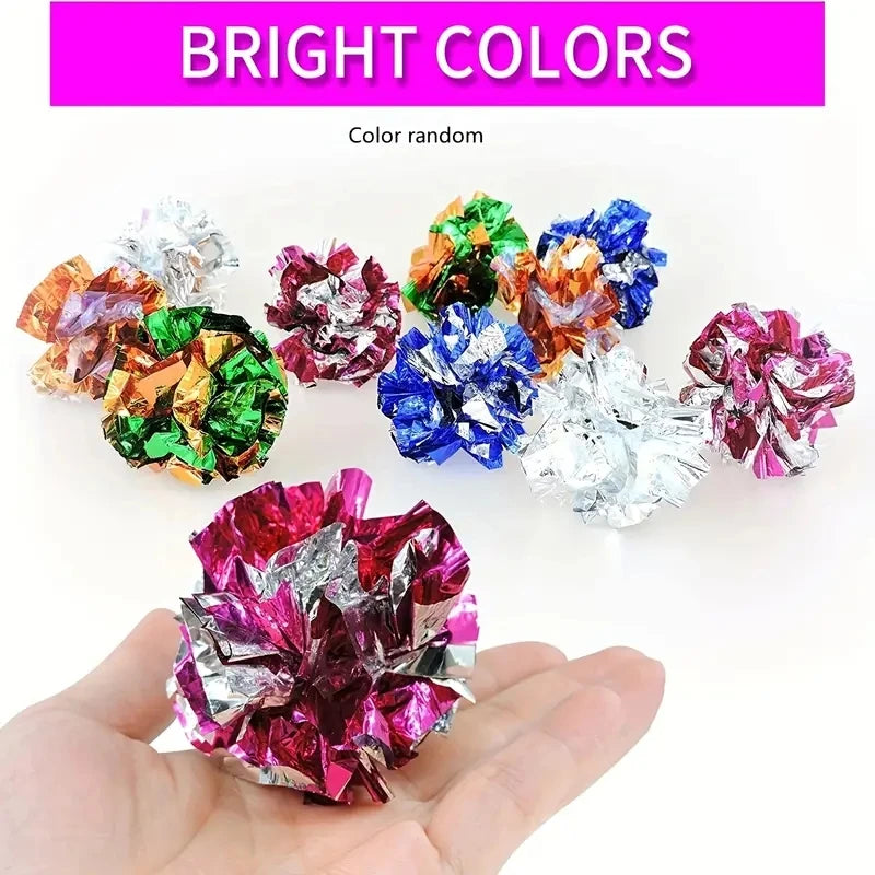 10pcs Colorful Crinkle Balls Sound Tin Paper Toy for Cat Durability Vocalization Dolls Playing Interactive Bite Squeak Toys