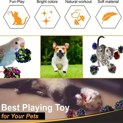 10pcs Colorful Crinkle Balls Sound Tin Paper Toy for Cat Durability Vocalization Dolls Playing Interactive Bite Squeak Toys