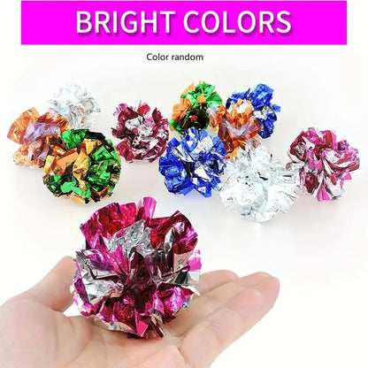 10pcs Colorful Crinkle Balls Sound Tin Paper Toy for Cat Durability Vocalization Dolls Playing Interactive Bite Squeak Toys