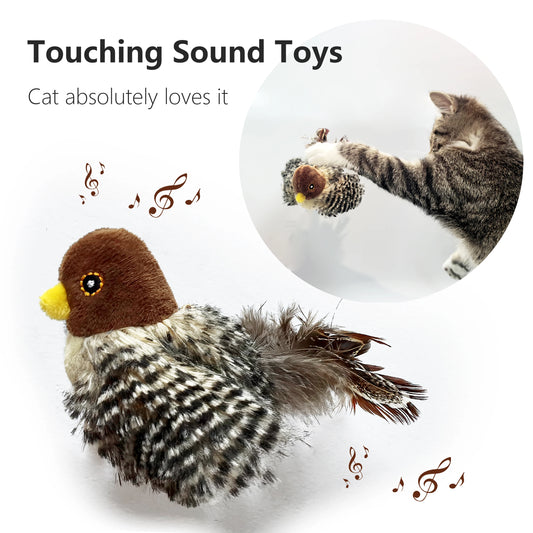 Interactive Cat Toys Electric Squeaky Simulation Bird Plush Cats Pets Teasing Toys with Feather Catnip Kitten Chirping Bird Toys