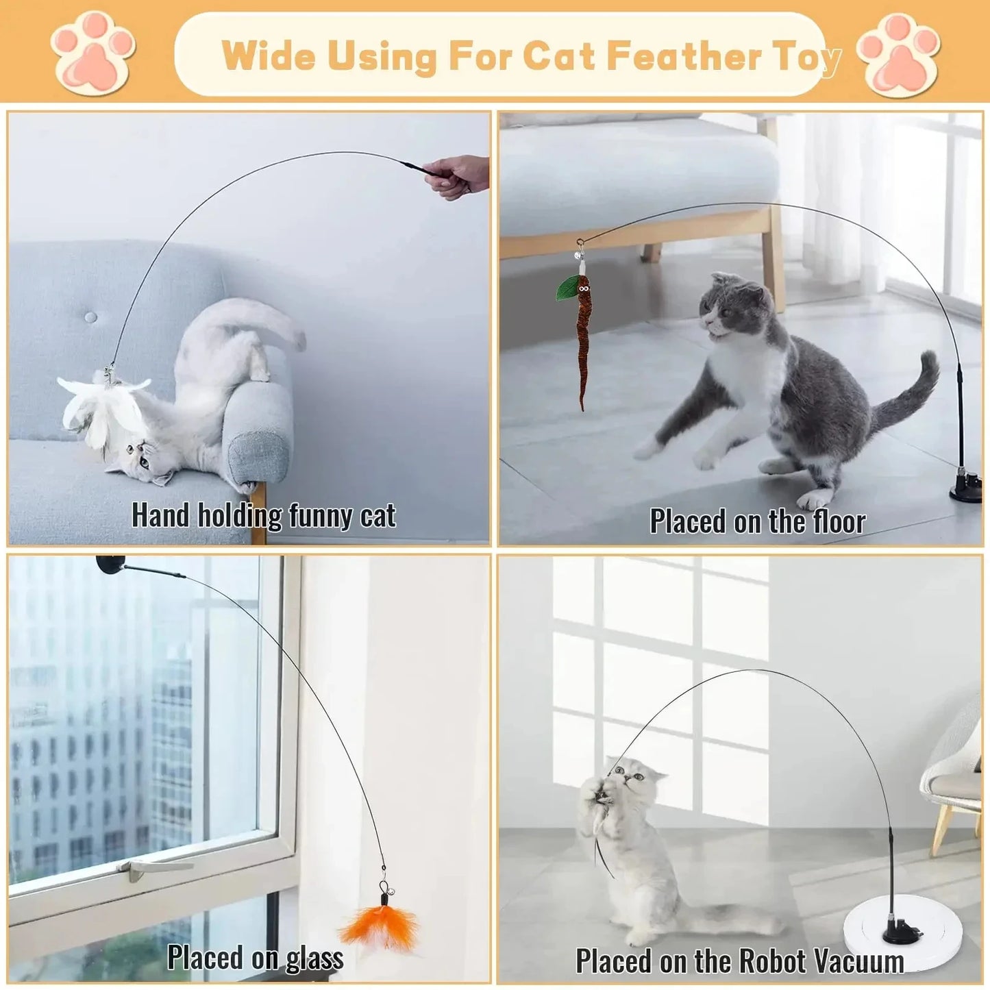 Simulated Bird Cat Toys Upgraded Epoxy Sucker Steel Wire Long Rod Feather Cat Teasing Stick Cat Self Hi No Harmful Ingredients