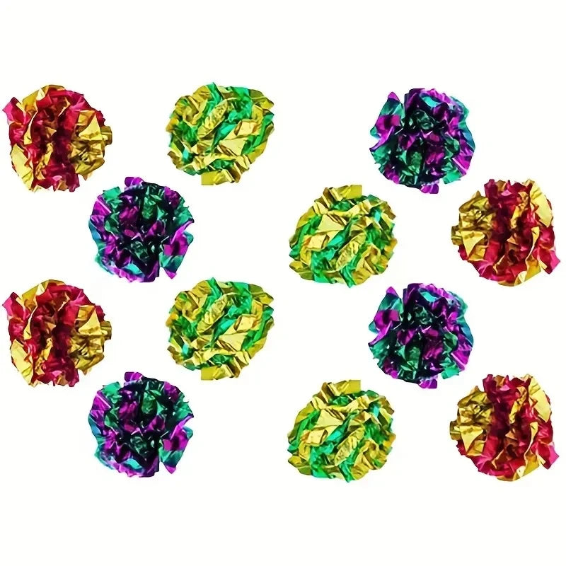 10pcs Colorful Crinkle Balls Sound Tin Paper Toy for Cat Durability Vocalization Dolls Playing Interactive Bite Squeak Toys