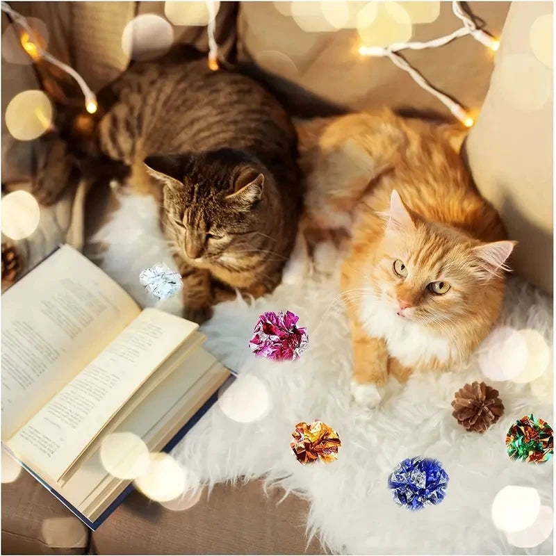 10pcs Colorful Crinkle Balls Sound Tin Paper Toy for Cat Durability Vocalization Dolls Playing Interactive Bite Squeak Toys